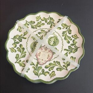 4pc SHABBY CHIC Scalloped Edges Melamine Green White Dinner Plate Set